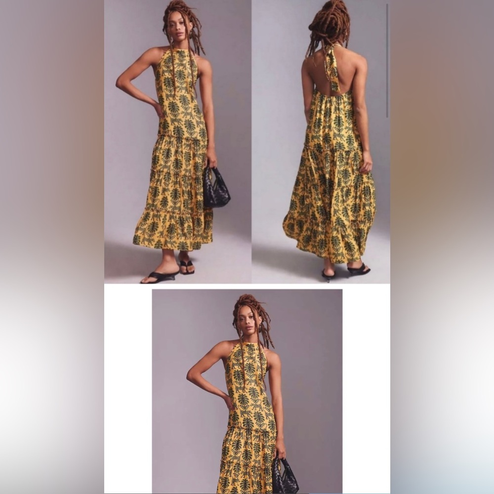 Farm Rio x Anthropologie SMALL satin halter dress.